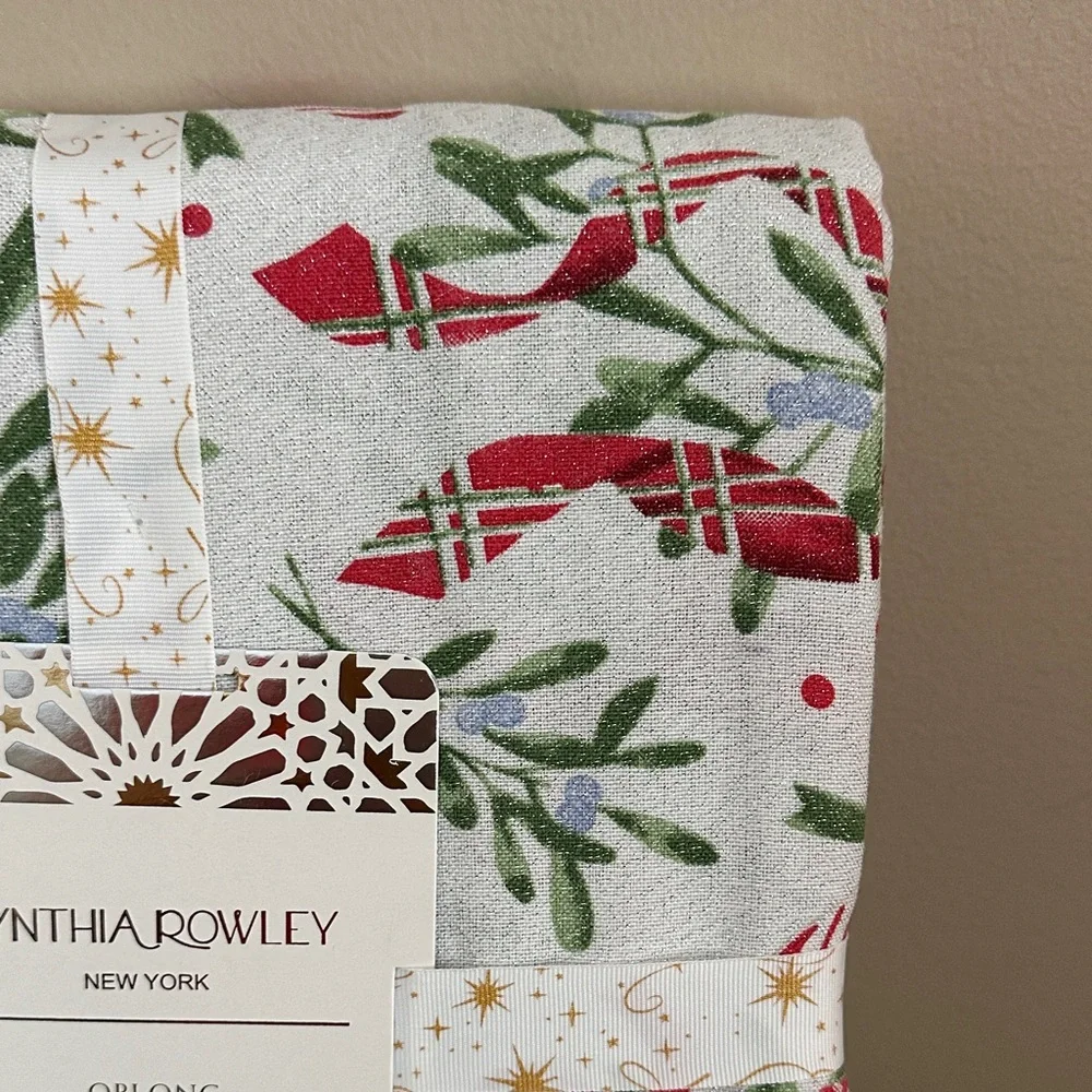Cynthia Rowley Festive Holiday Tablecloth Red Plaid Bow 60x120 NEW!